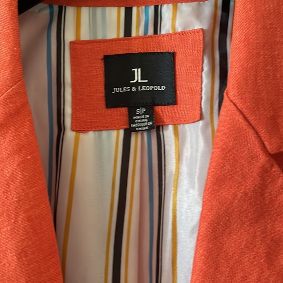 Blazer Jules & Leopard lined jacket padded shoulders 30% linen Coat Size S - Picture 4 of 15